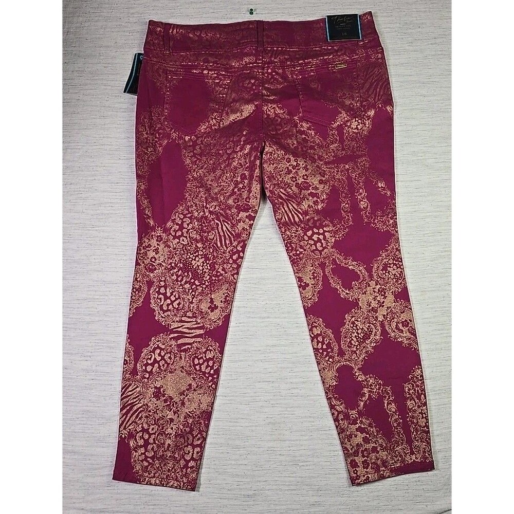 Thalia Sodi Women’s Skinny Leg Pants Size 18 Pink Gold Brocade NWT - Picture 11 of 12